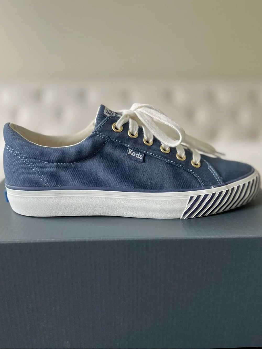 Keds Jump Kick Majestic Stripey Sneakers Blue Canvas Women’s 8